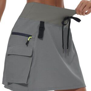 Dark Gray Women's 3XL Hiking Cargo Skort with Zipper Pockets & UPF 50+